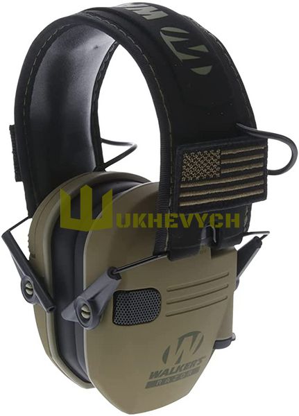 Активні тактичні навушники Walker's Razor Slim Olive Dab Green Patriot Series з патчами, Оливковий GWP-RSEMPAT-ODG фото