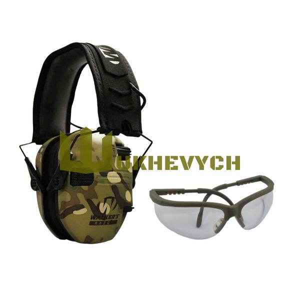 Комплект из активных тактических наушников Walker's Razor Slim MultiCam с защитными очками Walker's Crosshair, Зелёный мультикам GWP-RSEMSGL-MCC фото