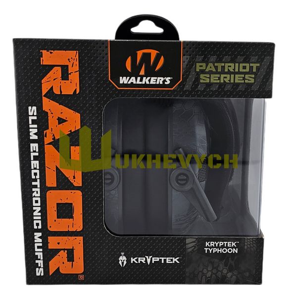 Активные тактические наушники Walker's Razor Slim Kryptek Typhon Patriot Series с патчами, Криптек Тайфун GWP-RSEMPAT-KPT фото